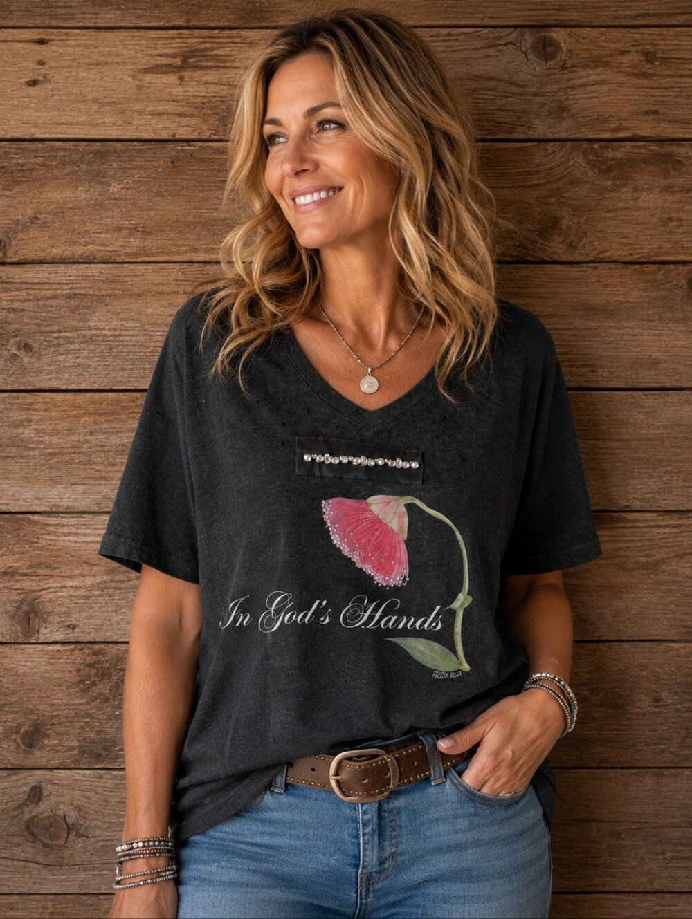 #1679 A Rare Bird In Gods Hands Vintage Rhinestone Tee - Picture 2 of 4